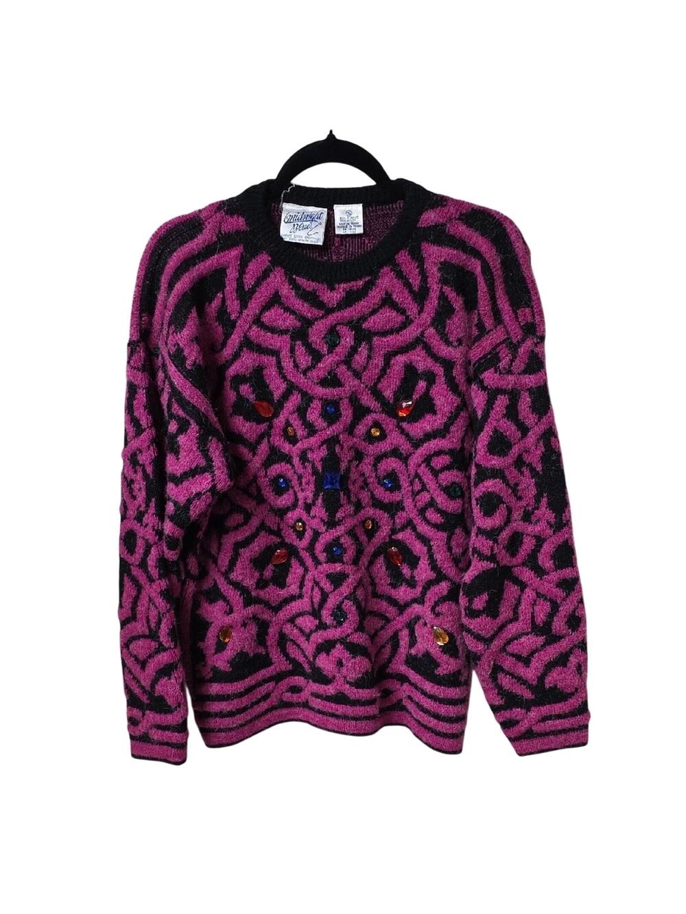 Vintage Midnight Blues 1980s Rhinestone Embellished Sweater Womens Size Medium